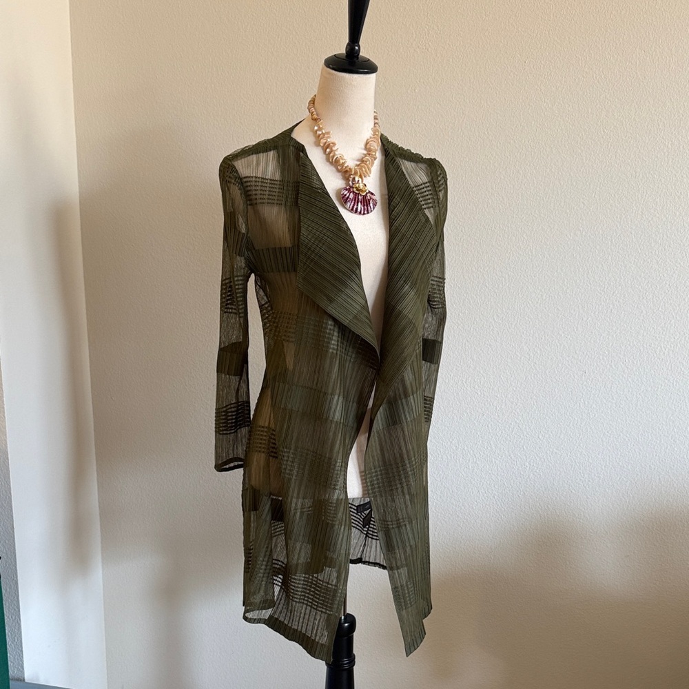 Olive Sheer Open-Front Women's Top